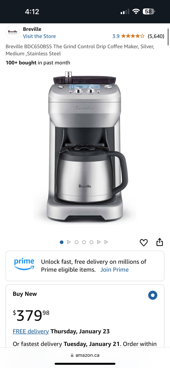 Breville Grind Control Drip Coffee Maker - Silver