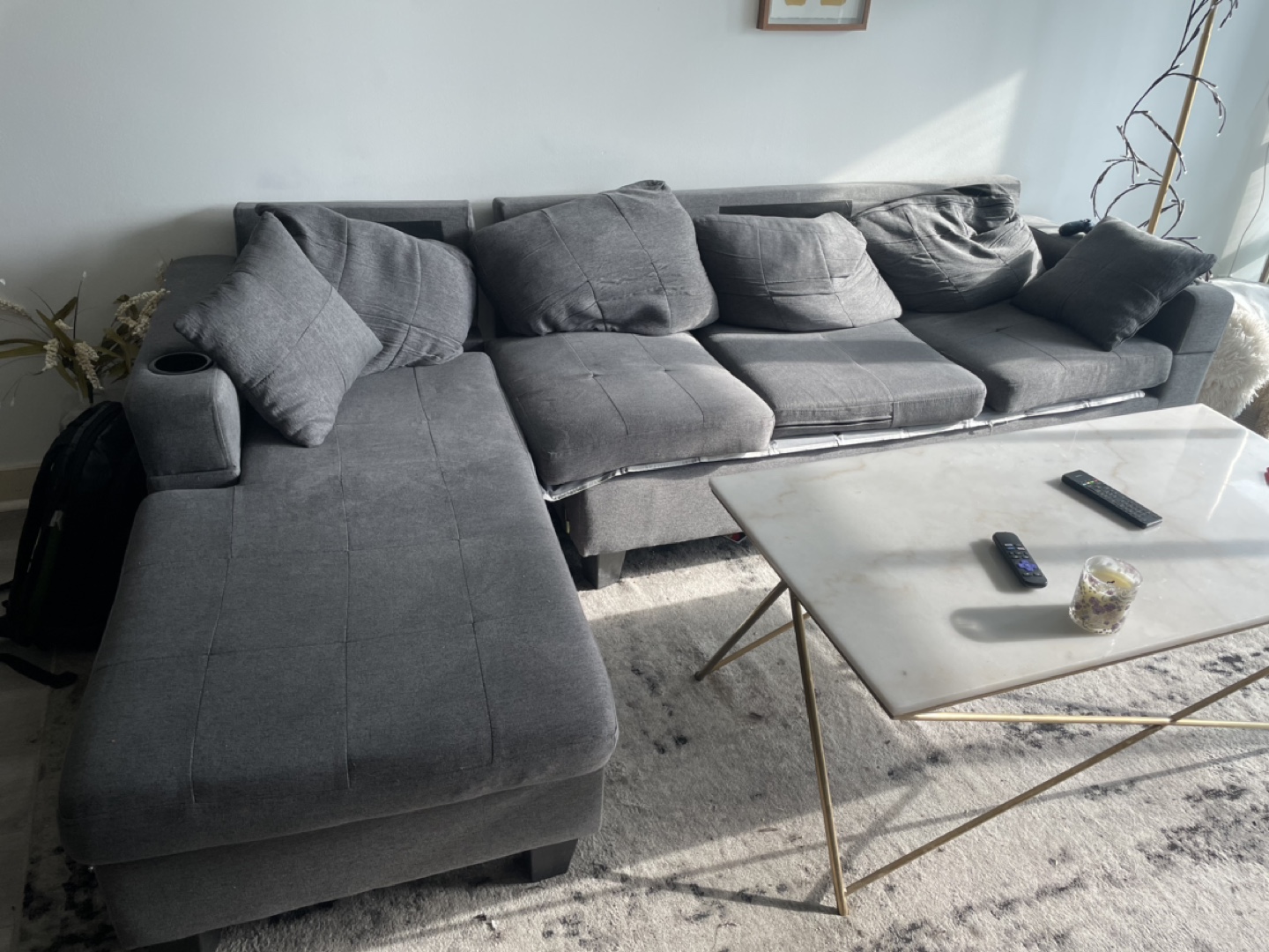 Grey L-Shaped Sectional Sofa - photo 3
