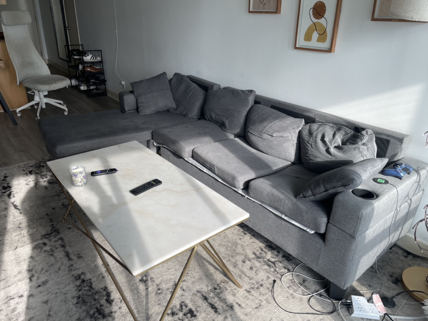 Grey L-Shaped Sectional Sofa