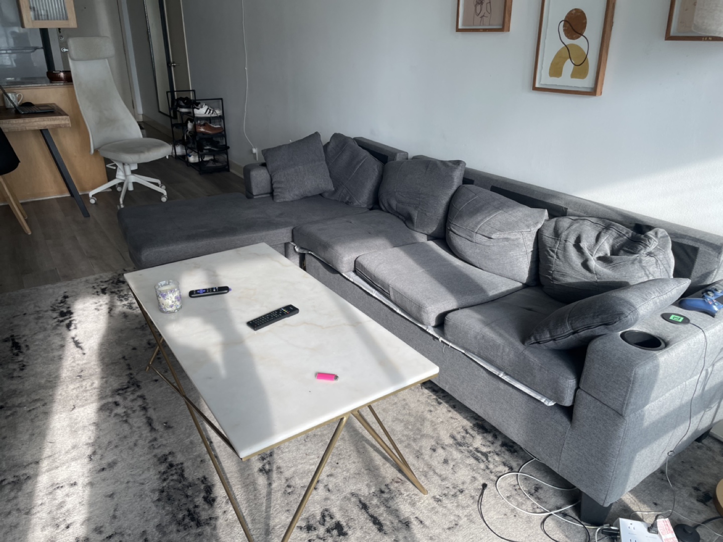 Grey L-Shaped Sectional Sofa - photo 2