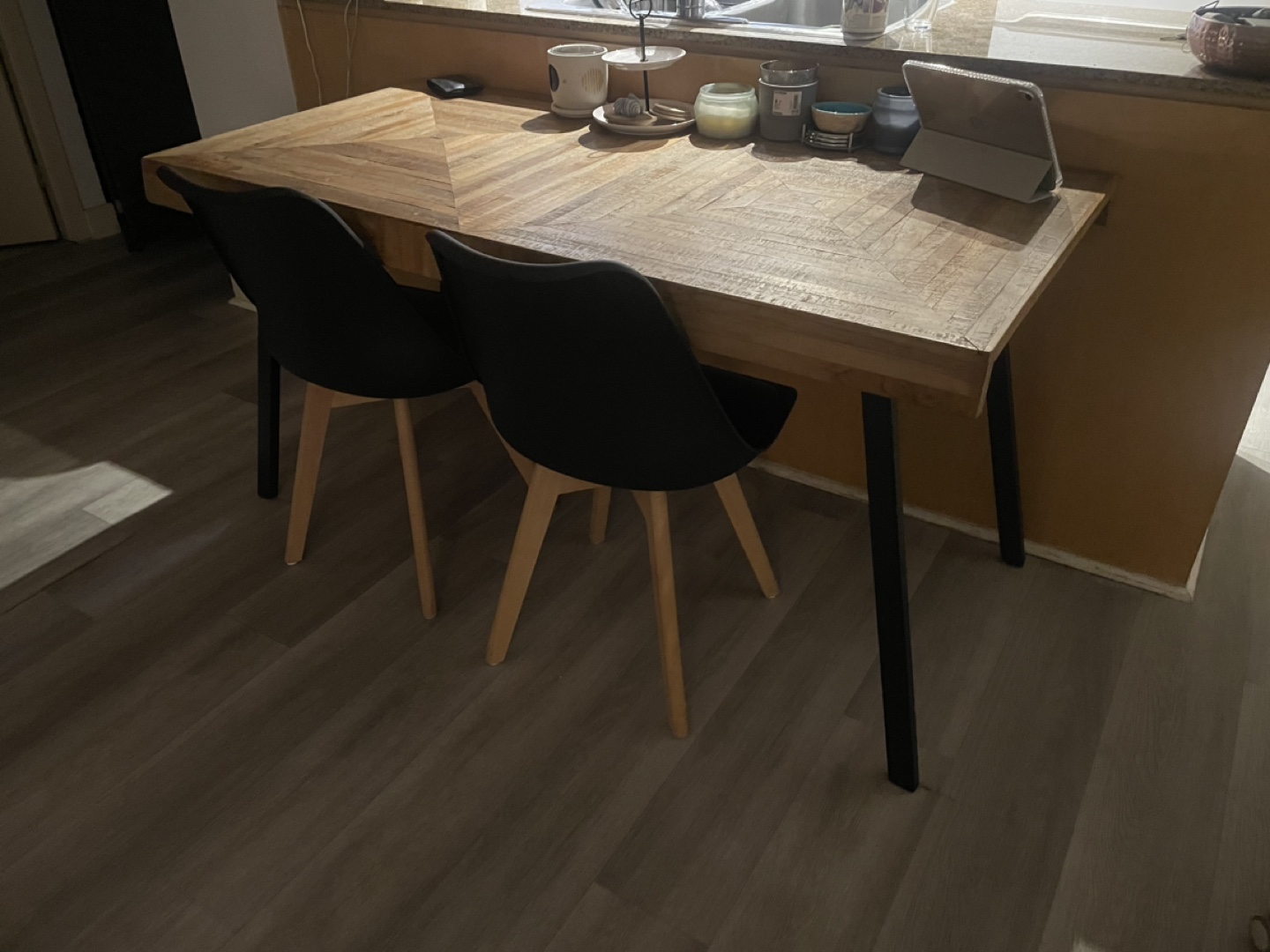 Wooden Dining Table with Two Black Chairs - photo 3