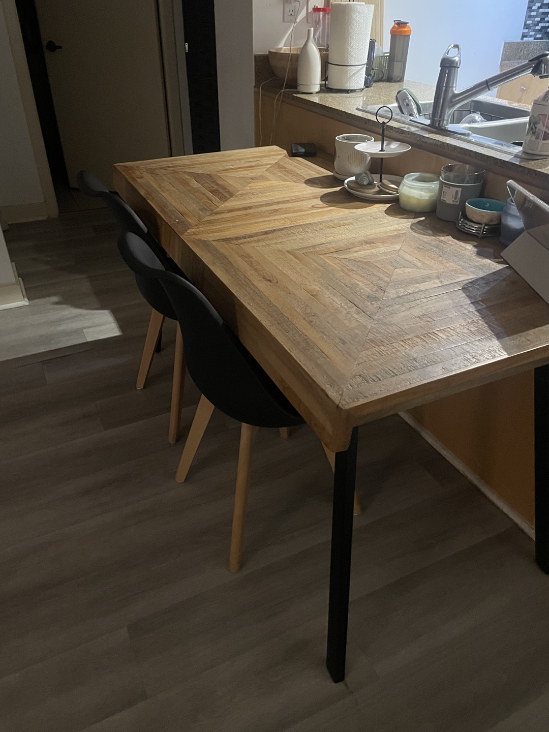 Wooden Dining Table with Two Black Chairs - photo 4