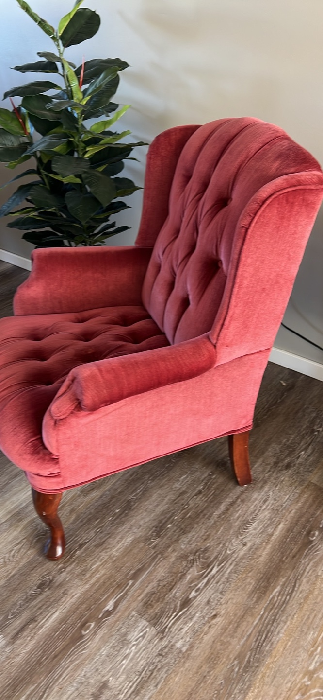 Vintage Pink Velvet Wingback Chair - photo 3
