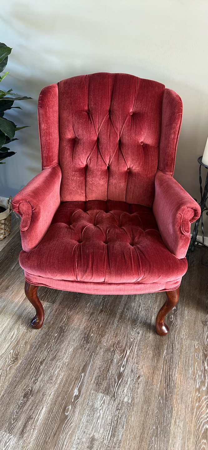 Vintage Pink Velvet Wingback Chair - photo 5