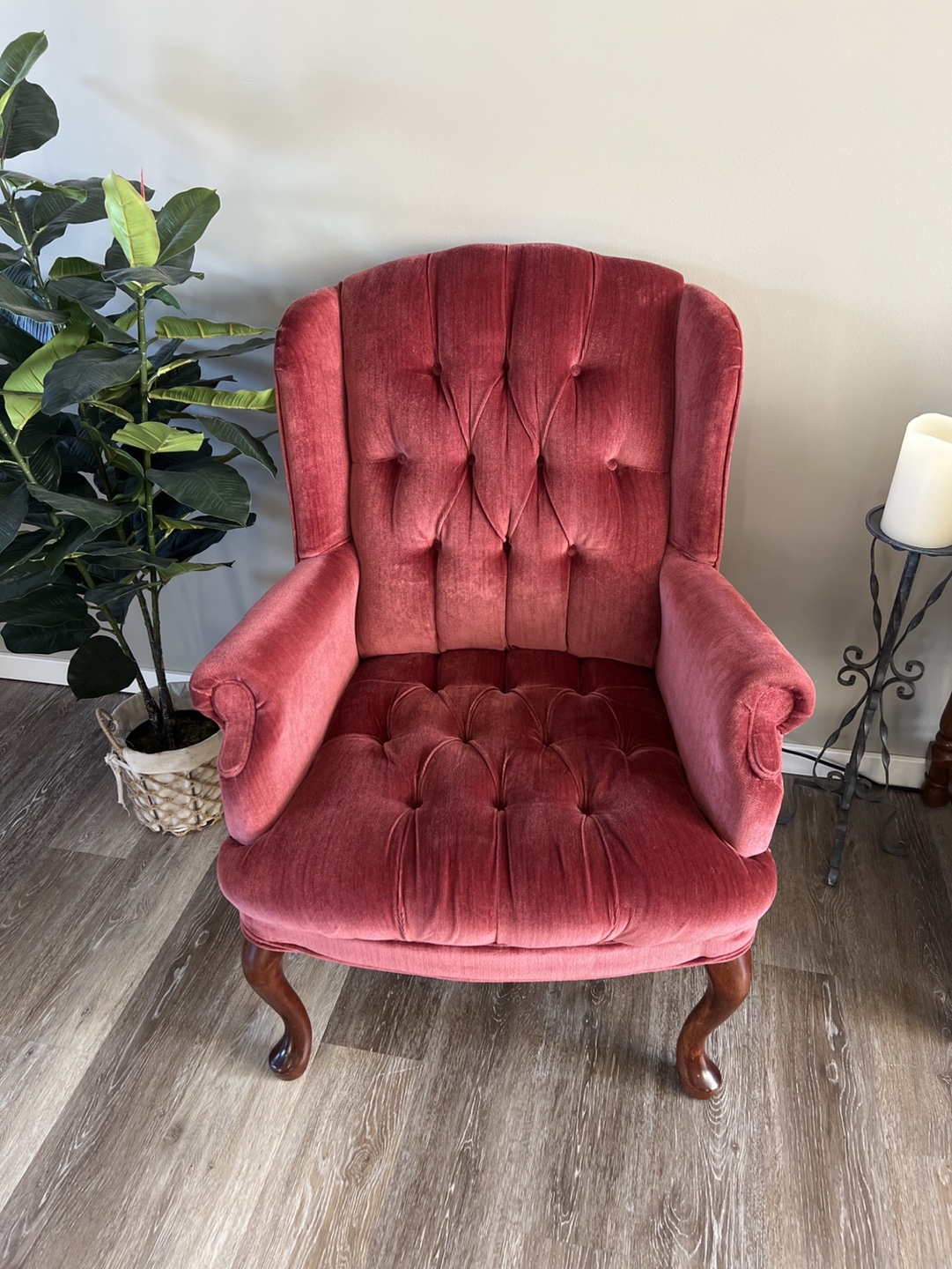Vintage Pink Velvet Wingback Chair