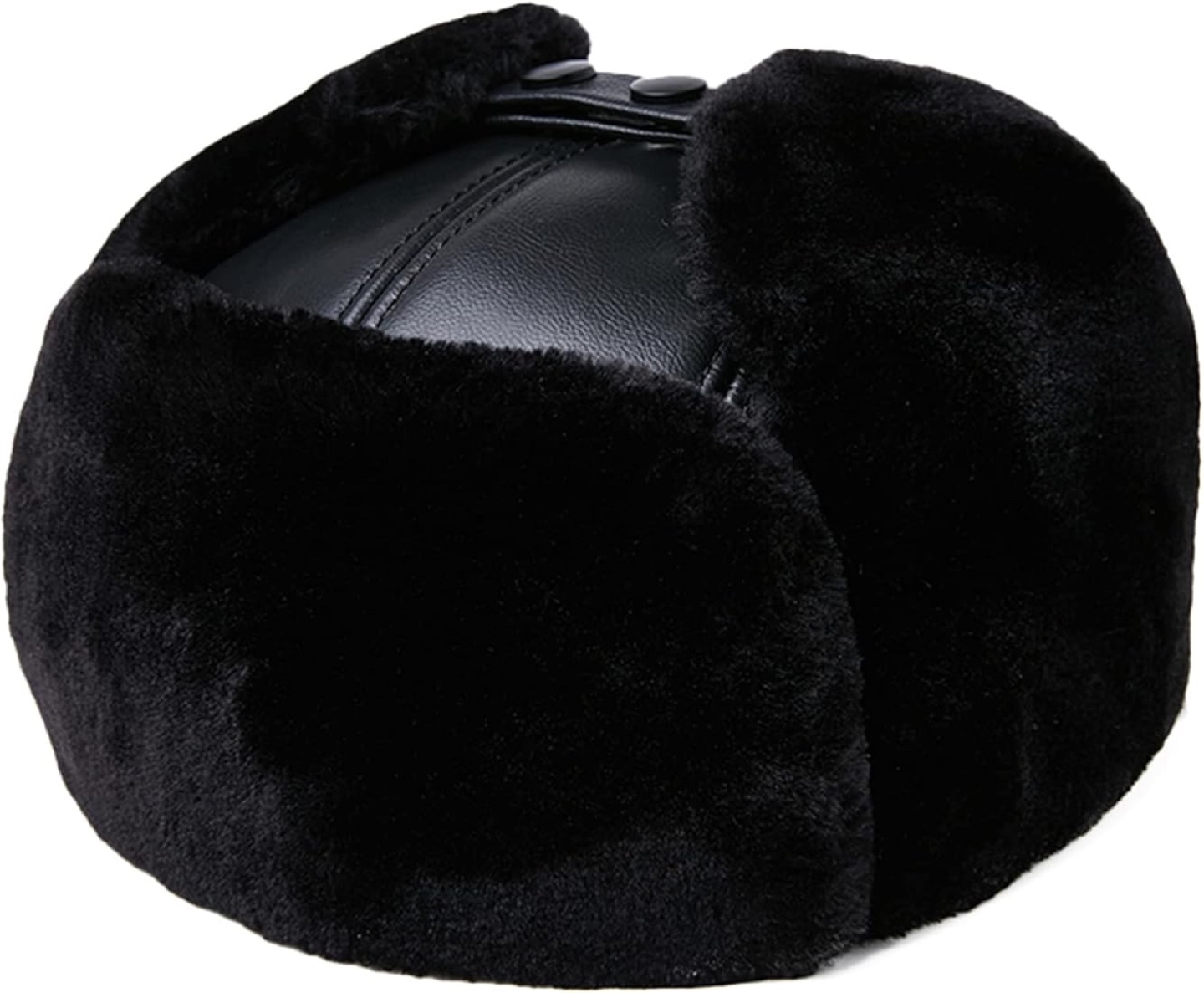 Men's Black Leather Trapper Hat