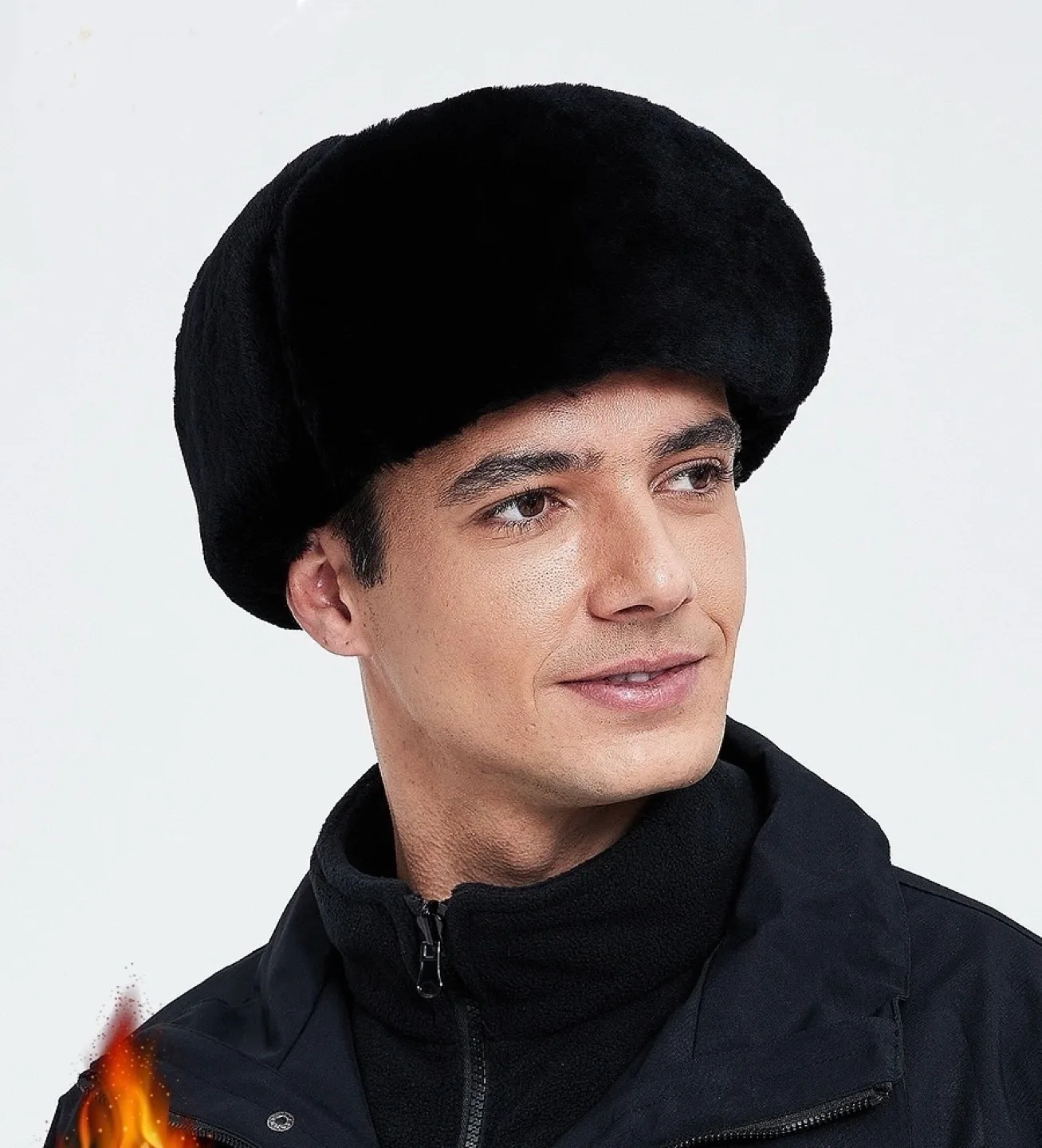 Men's Black Leather Trapper Hat image indicator(2)
