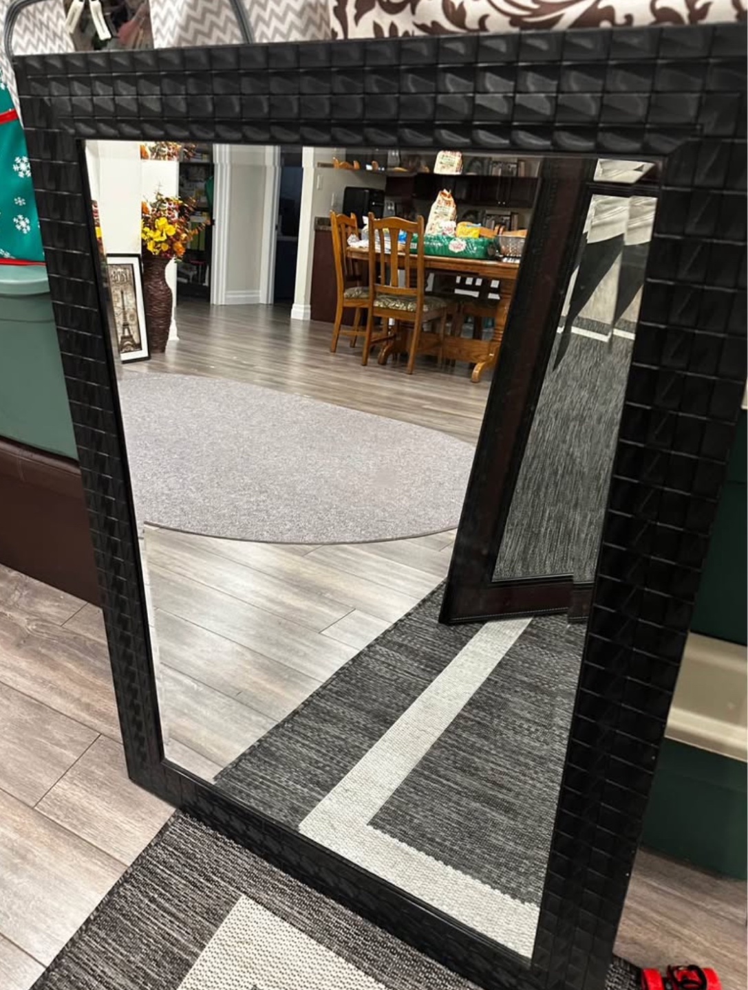 Black Rectangular Mirror with Textured Frame - photo 2