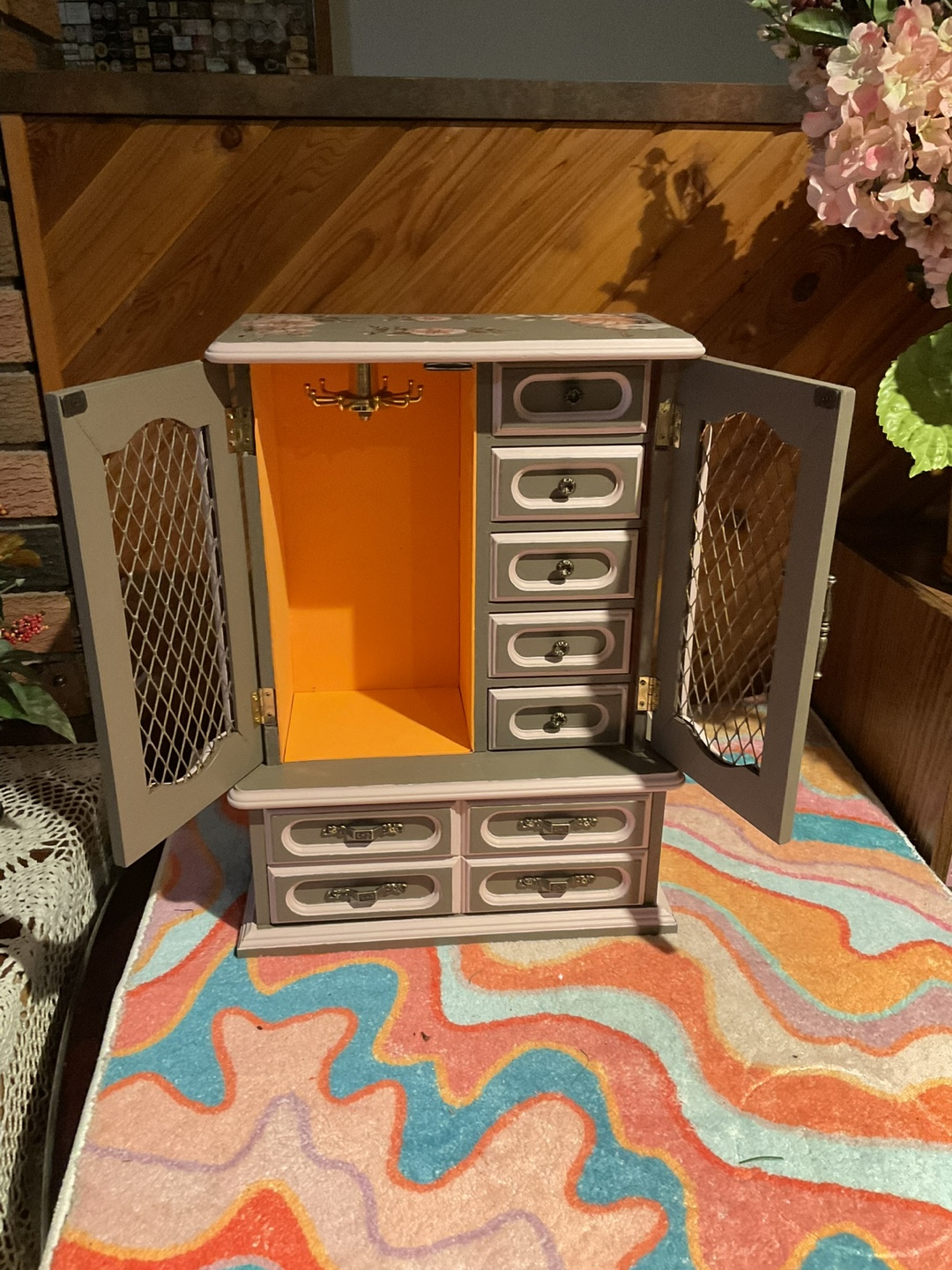 Vintage Painted Jewellery Box with Drawers and Compartments - photo 2