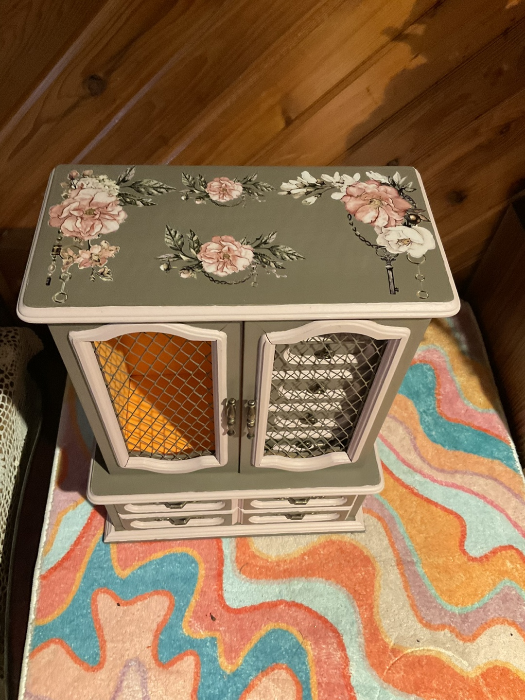 Vintage Painted Jewellery Box with Drawers and Compartments - photo 5