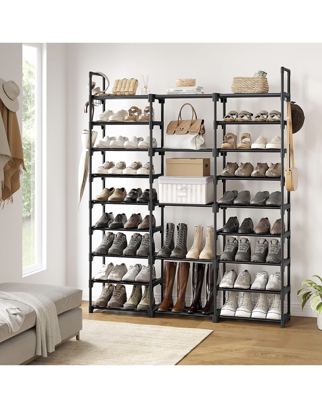 Large Black Shoe Rack Organizer - Holds 30lbs per shelf!