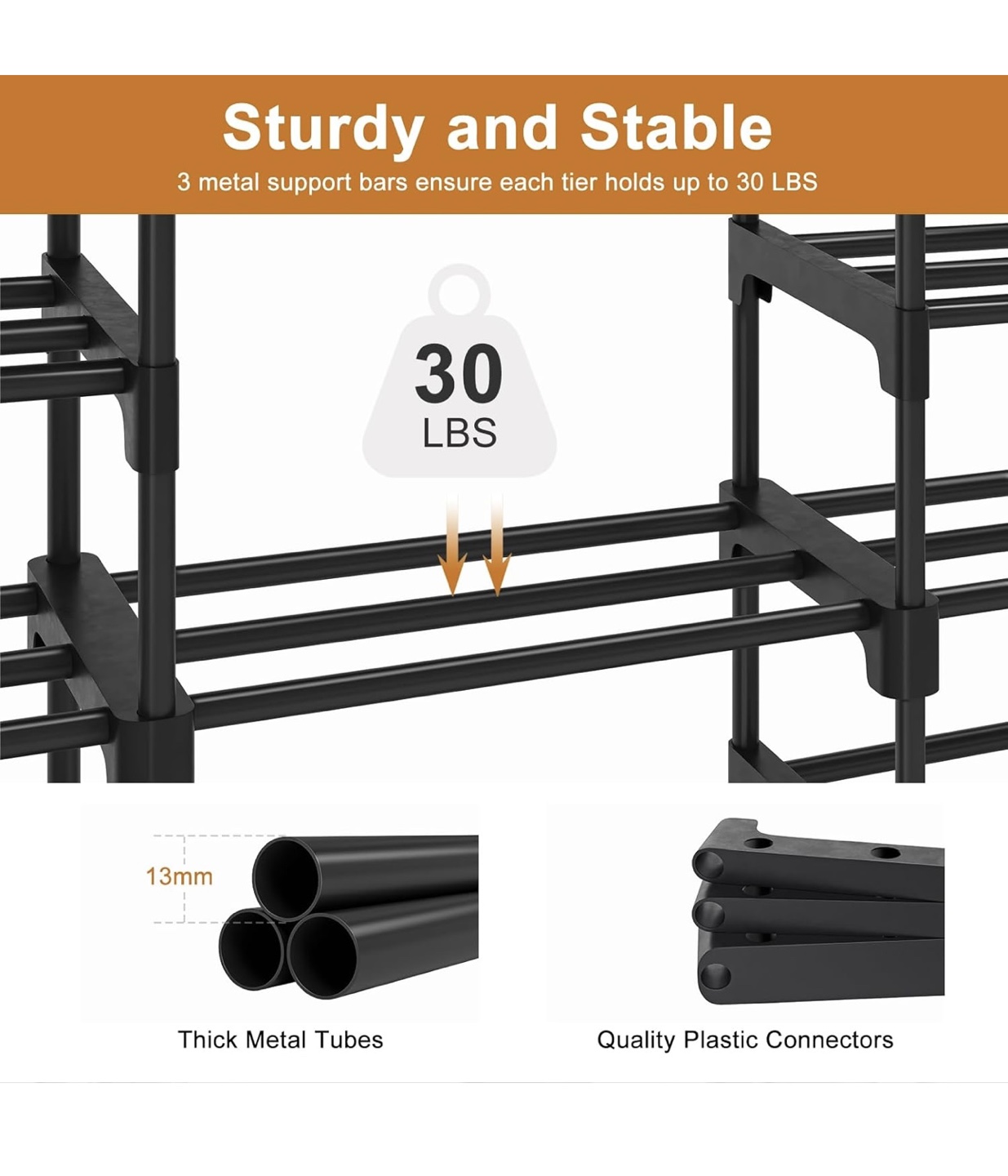 Large Black Shoe Rack Organizer - Holds 30lbs per shelf! - photo 3