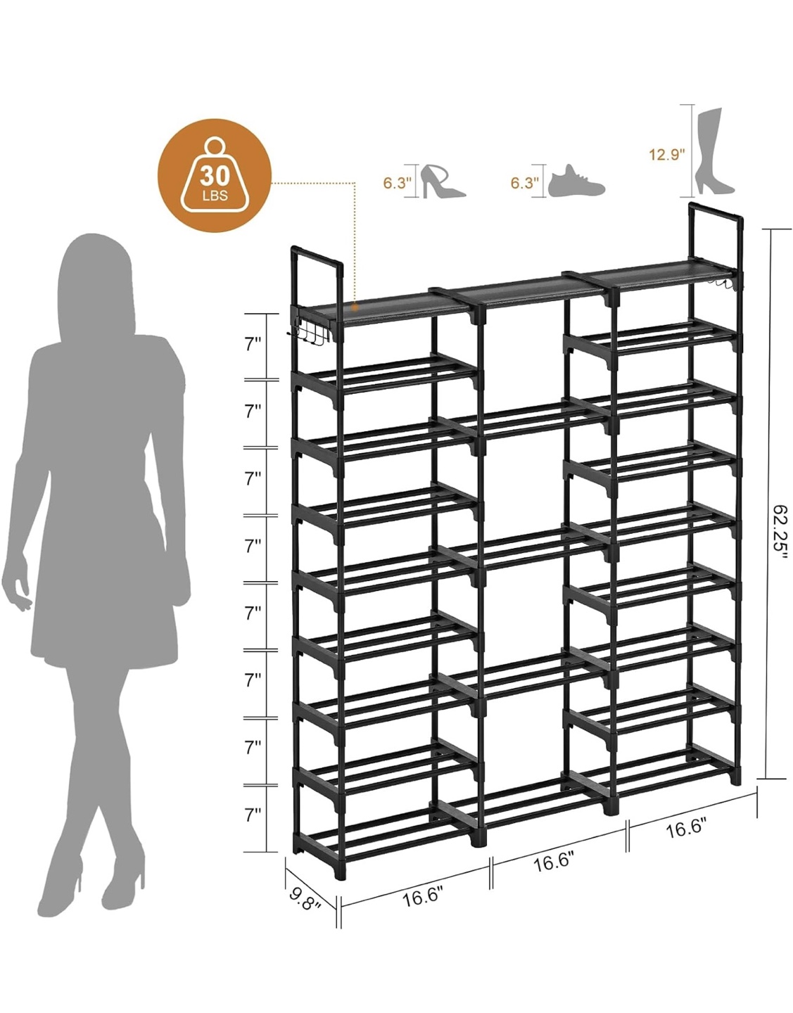 Large Black Shoe Rack Organizer - Holds 30lbs per shelf! - photo 2