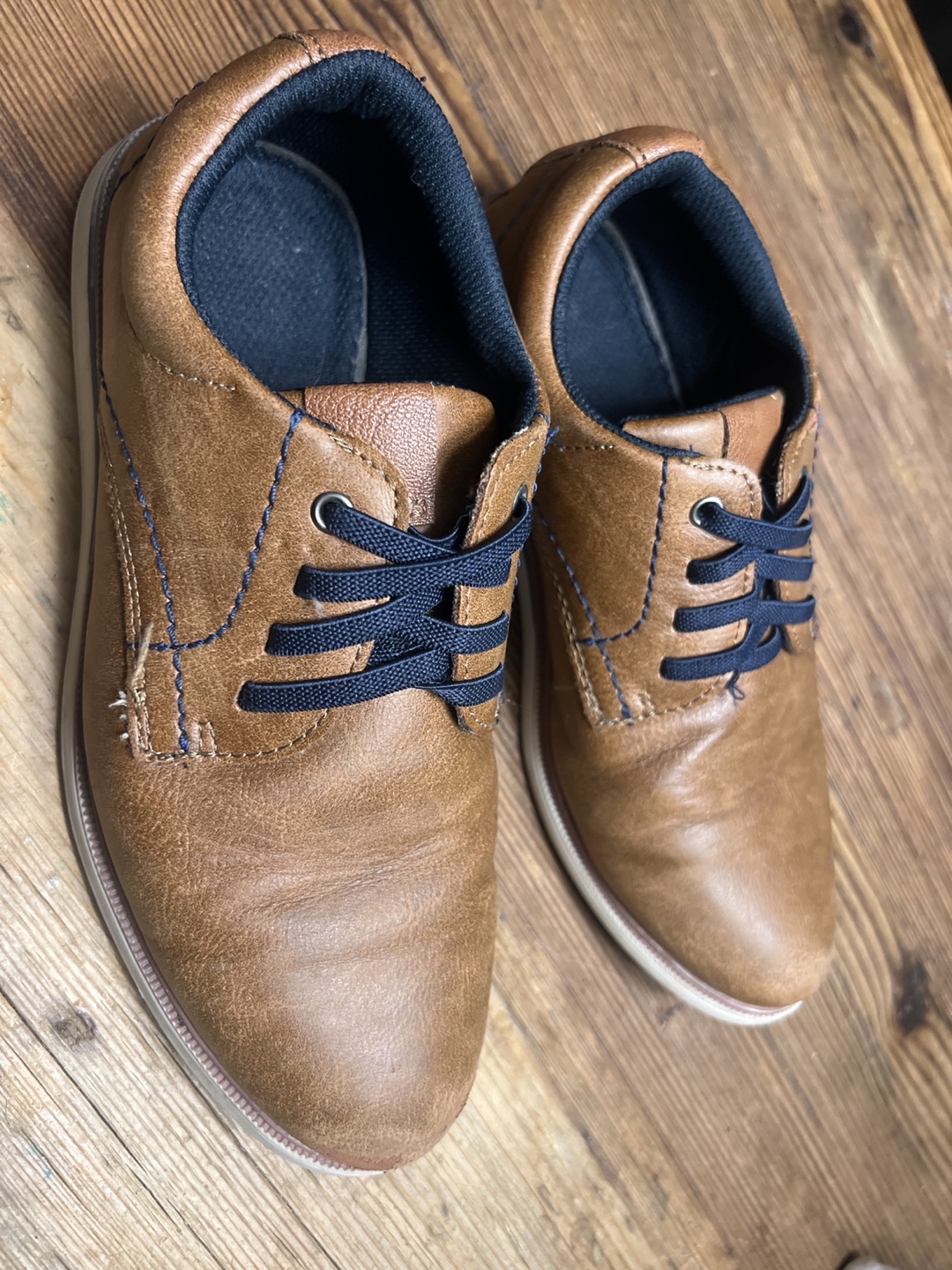 Boys' Brown Leather-Look Lace-Up Shoes - Size 5 - photo 2