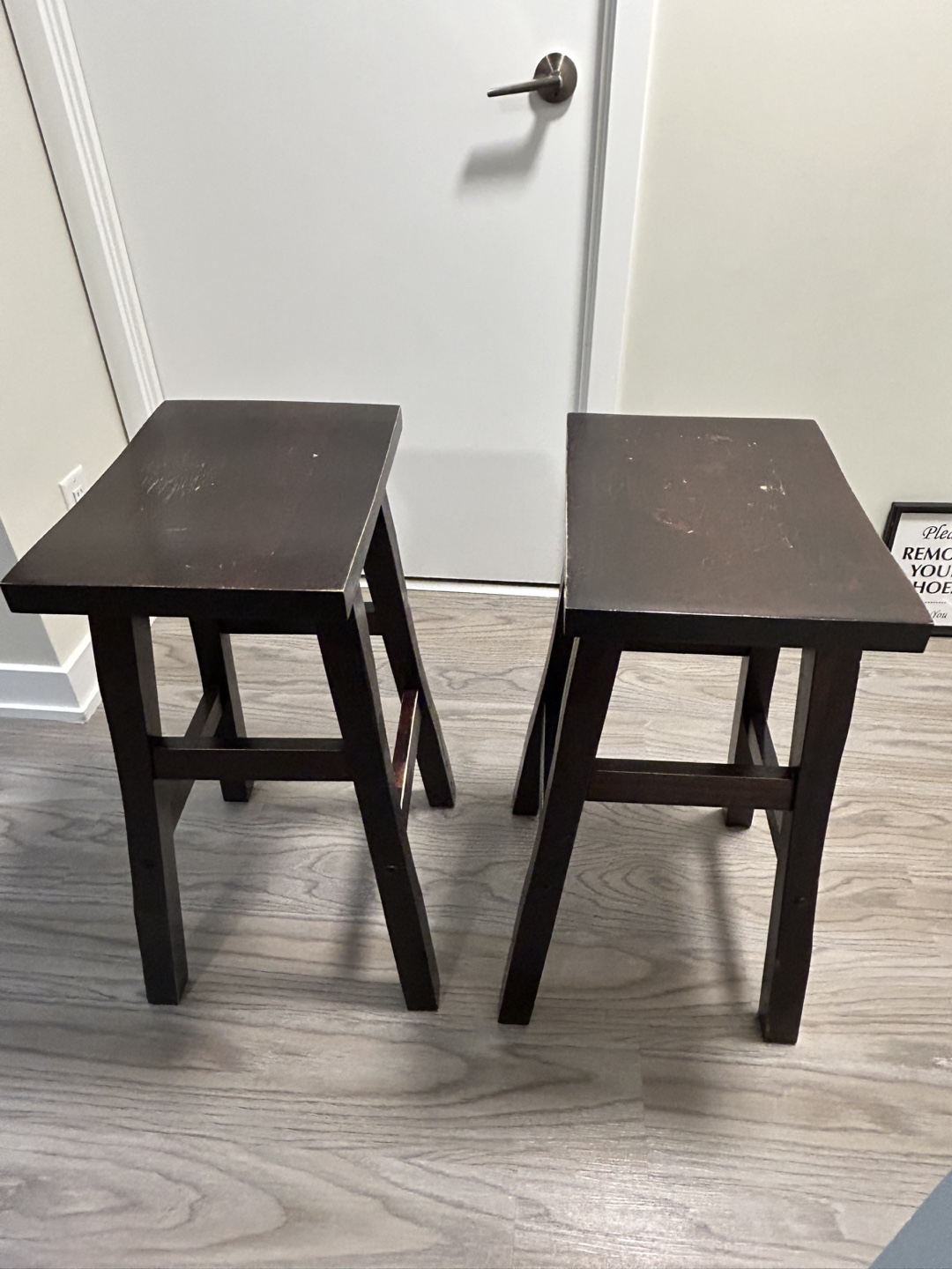Pair of Dark Brown Wooden Stools