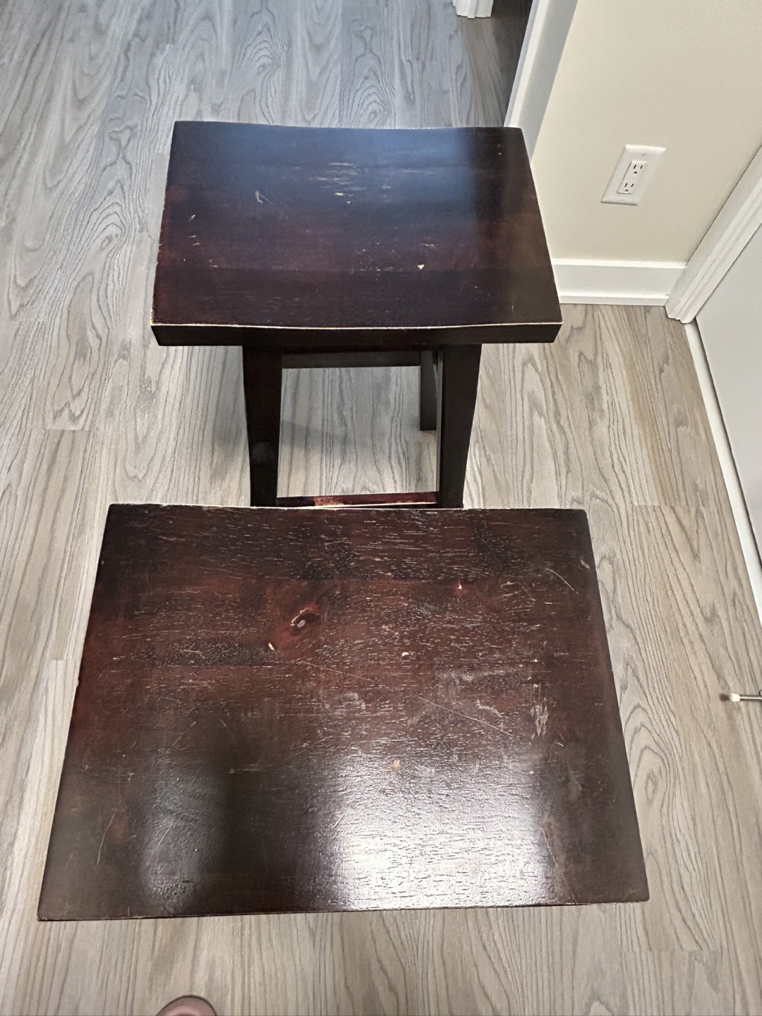 Pair of Dark Brown Wooden Stools - photo 3