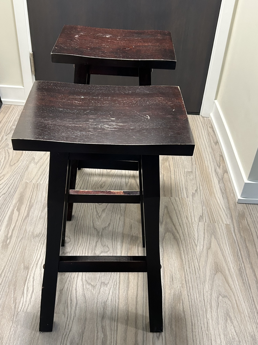 Pair of Dark Brown Wooden Stools - photo 4
