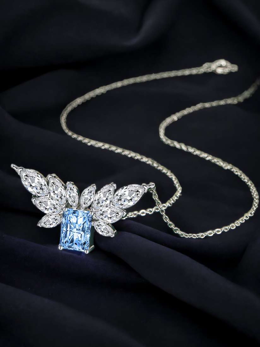 Stunning Blue Gemstone and Diamond Pendant Necklace