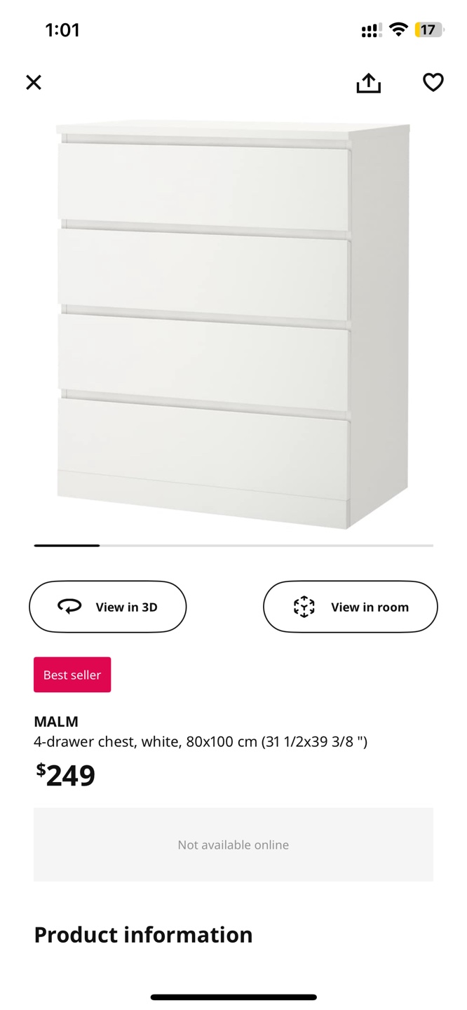 IKEA MALM 4-Drawer Chest - White