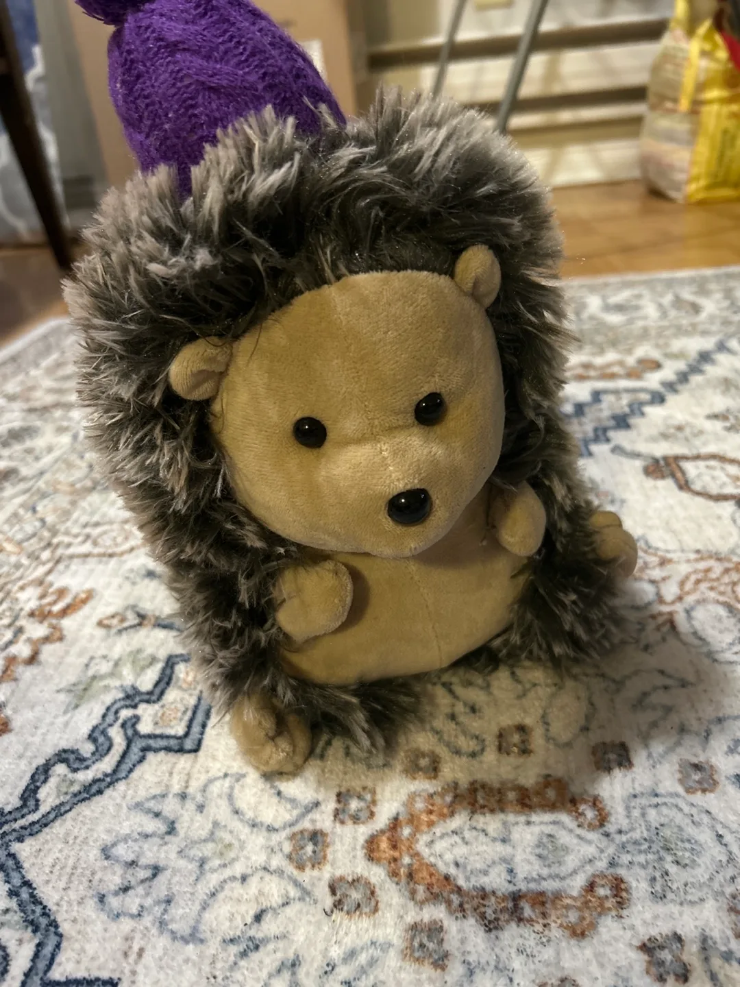 Adorable Hedgehog Plush Toy with Purple Hat thumbnail