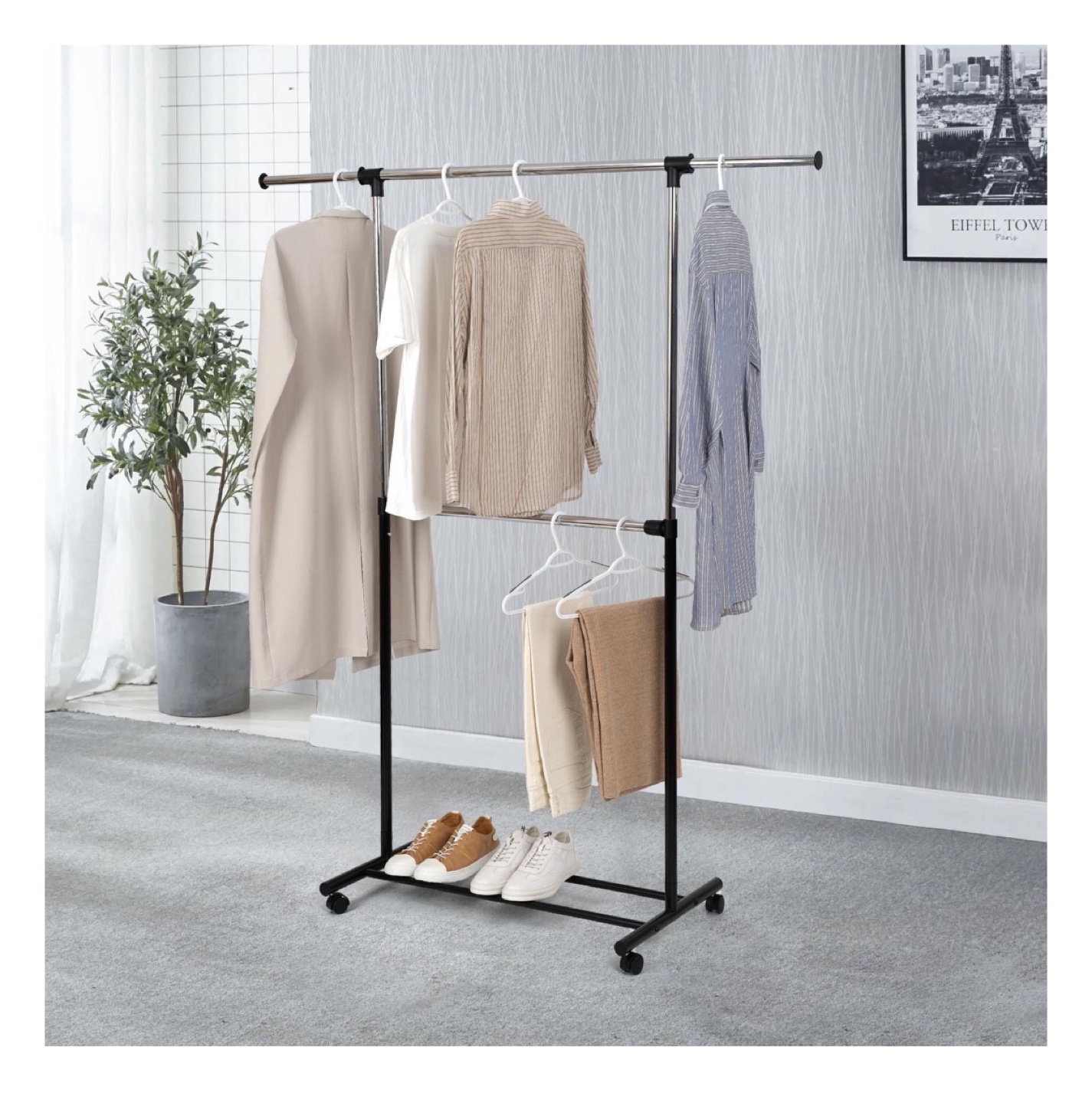 Double Garment Rack with Rolling Base - photo 2
