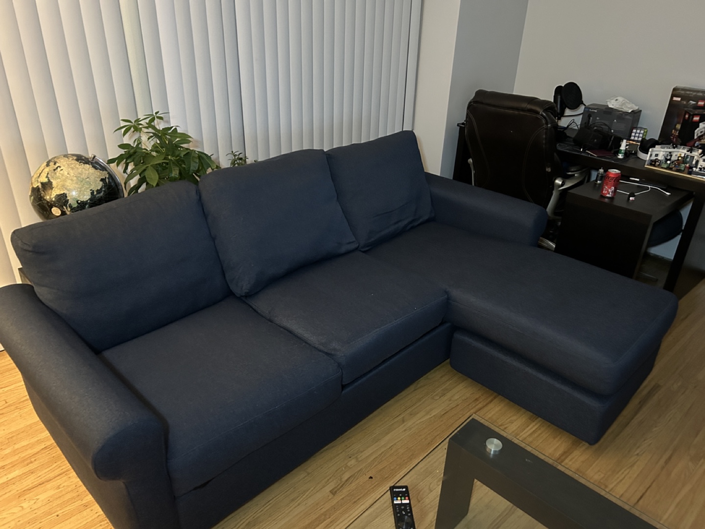 Dark Blue Sectional Sofa with 5Cushions - photo 2