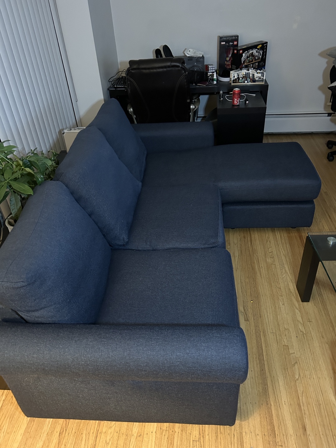 Dark Blue Sectional Sofa with 5Cushions