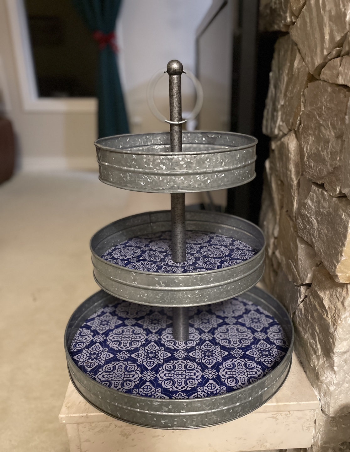 Three-Tiered Galvanized Metal Stand