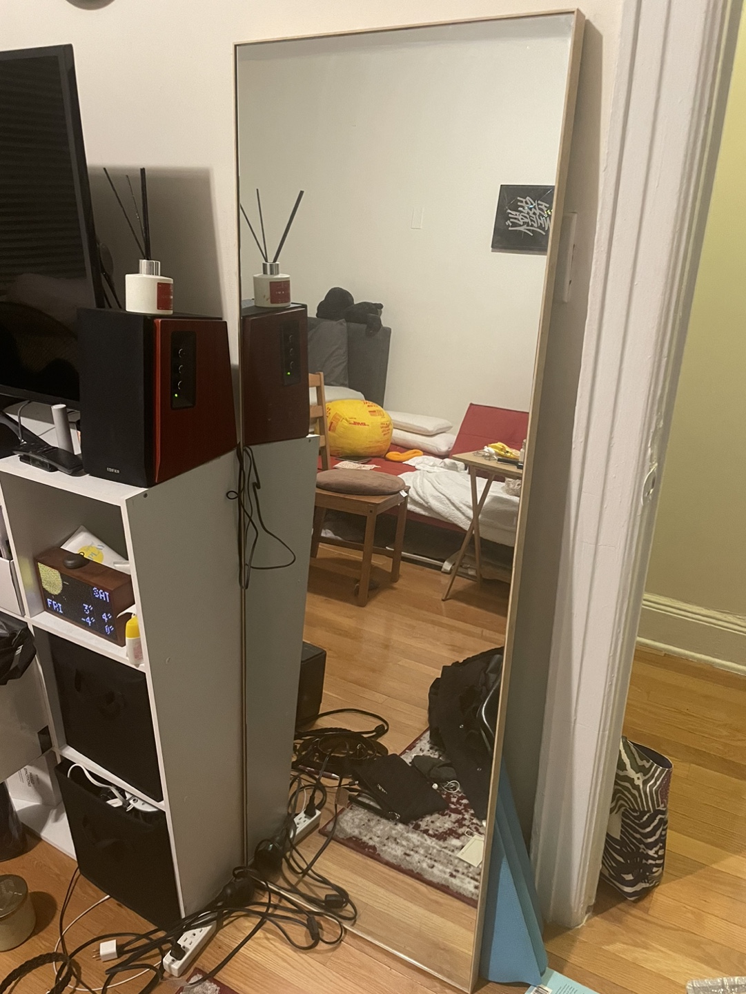Full Length Mirror with Light Wood Frame