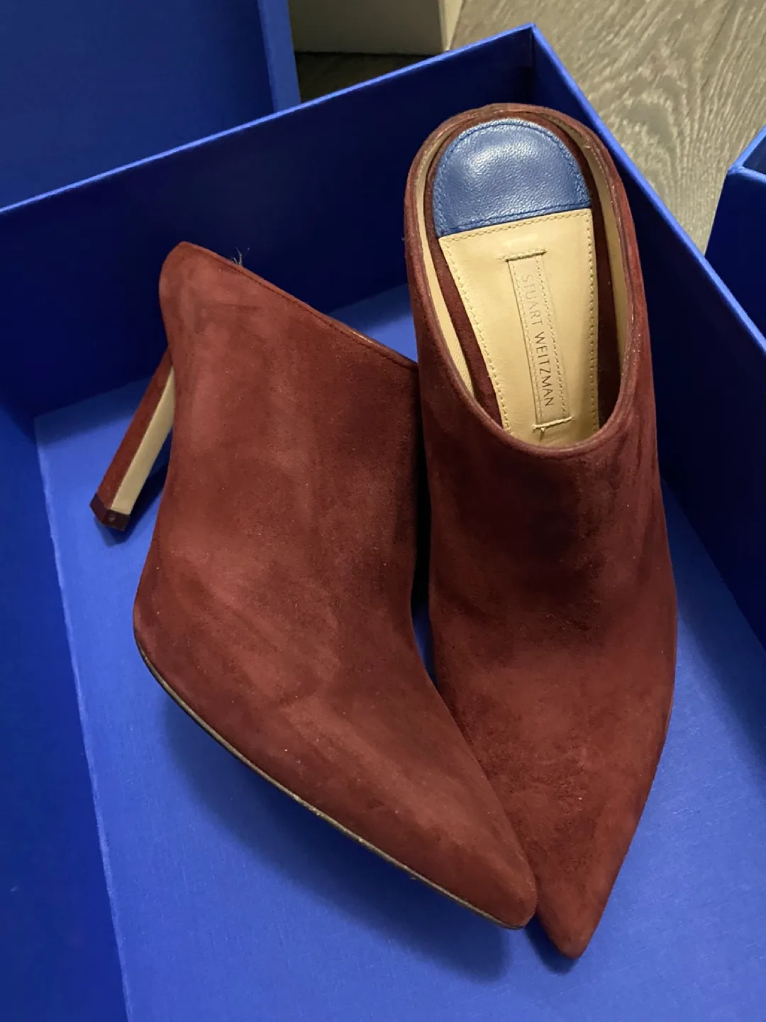 Stuart Weitzman Burgundy Suede Mules image indicator(3)