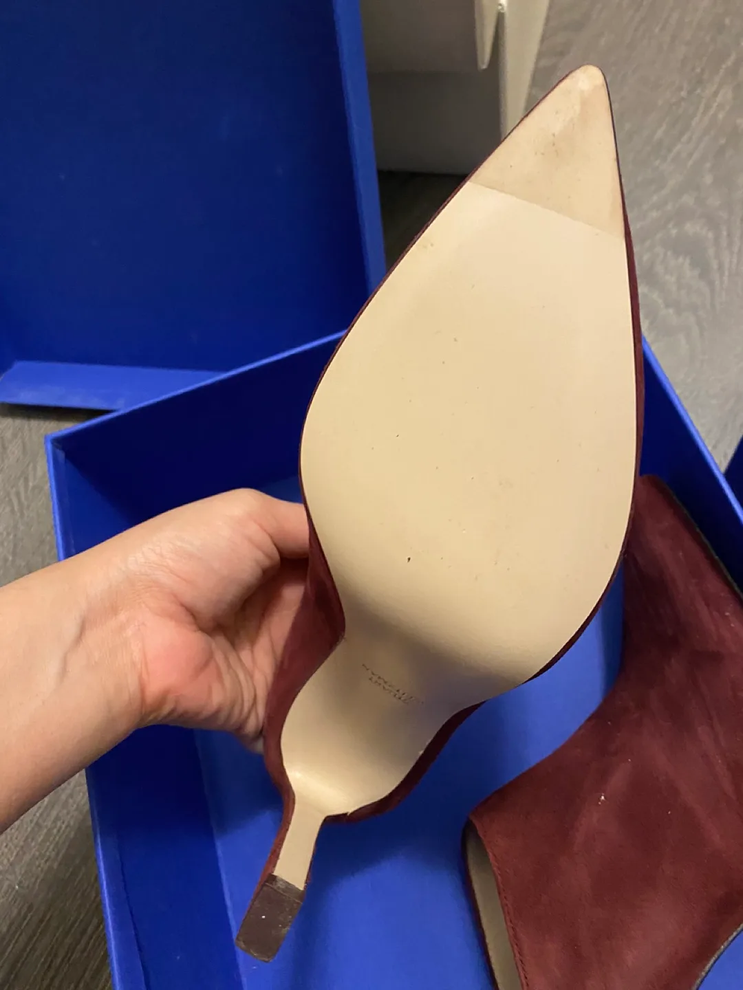 Stuart Weitzman Burgundy Suede Mules image indicator(2)