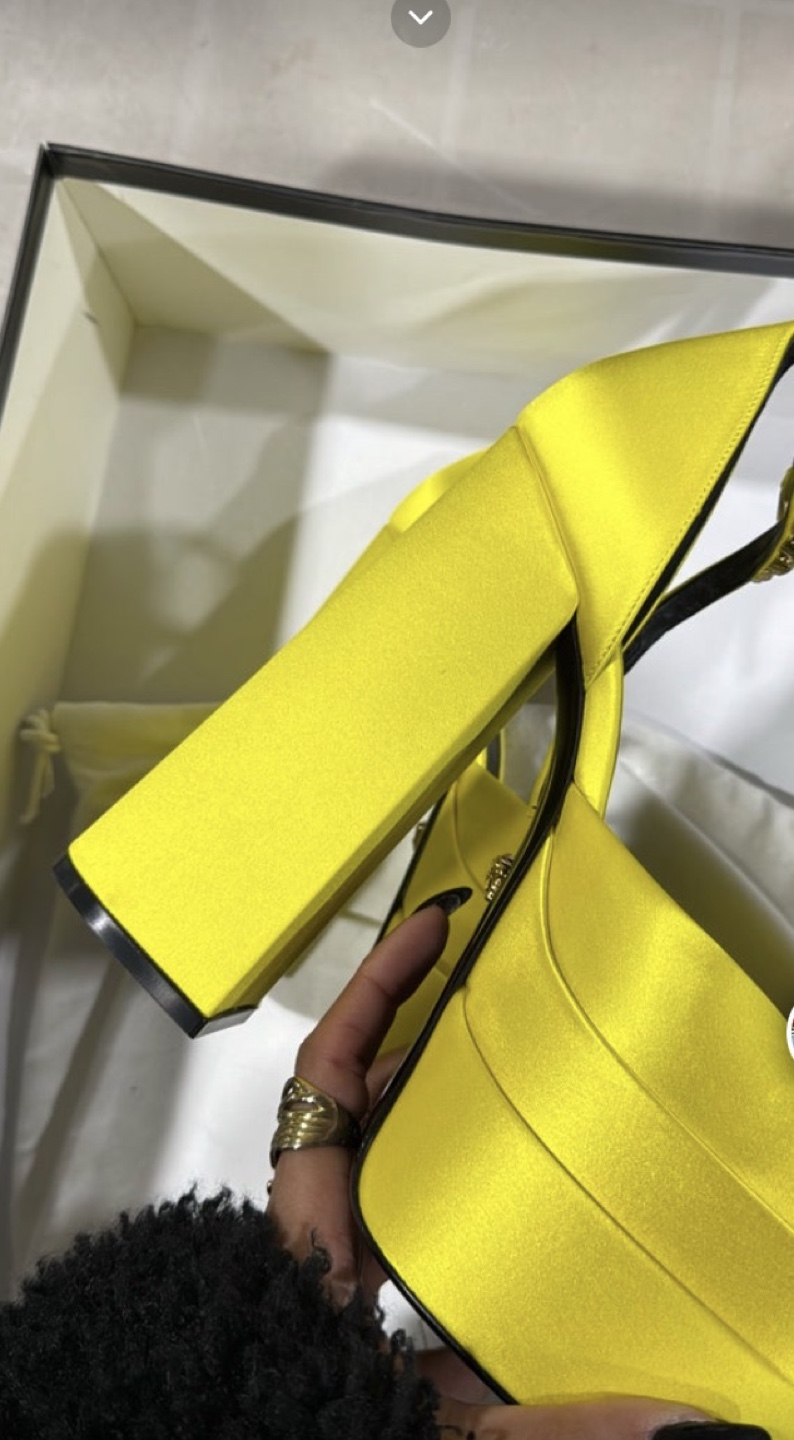 Versace Neon Aevitas Yellow Satin Platform Heels