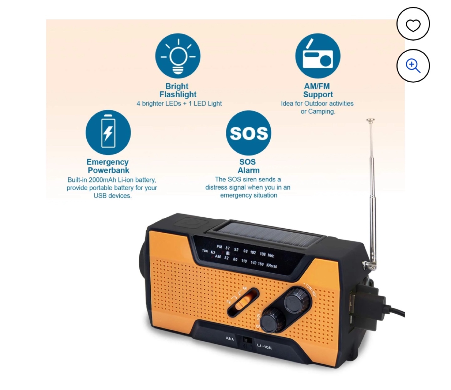 Multi-purpose Crank Radio with Solar Panel & LED Flashlight - photo 3
