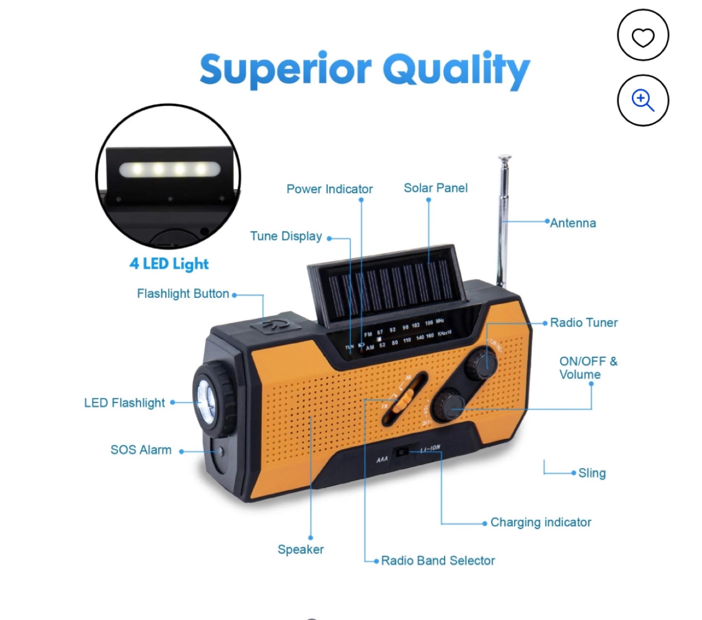 Multi-purpose Crank Radio with Solar Panel & LED Flashlight