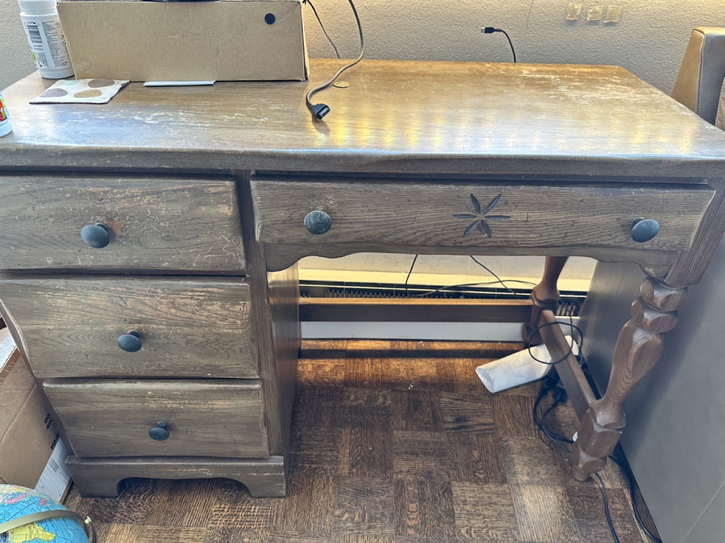 Vintage Wooden Desk with Drawers - photo 3