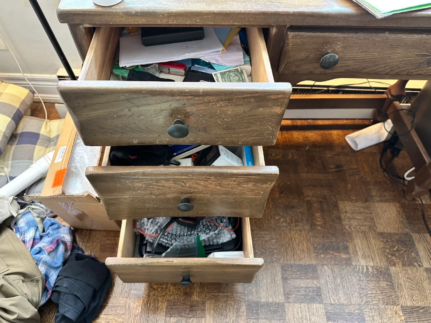 Vintage Wooden Desk with Drawers thumbnail