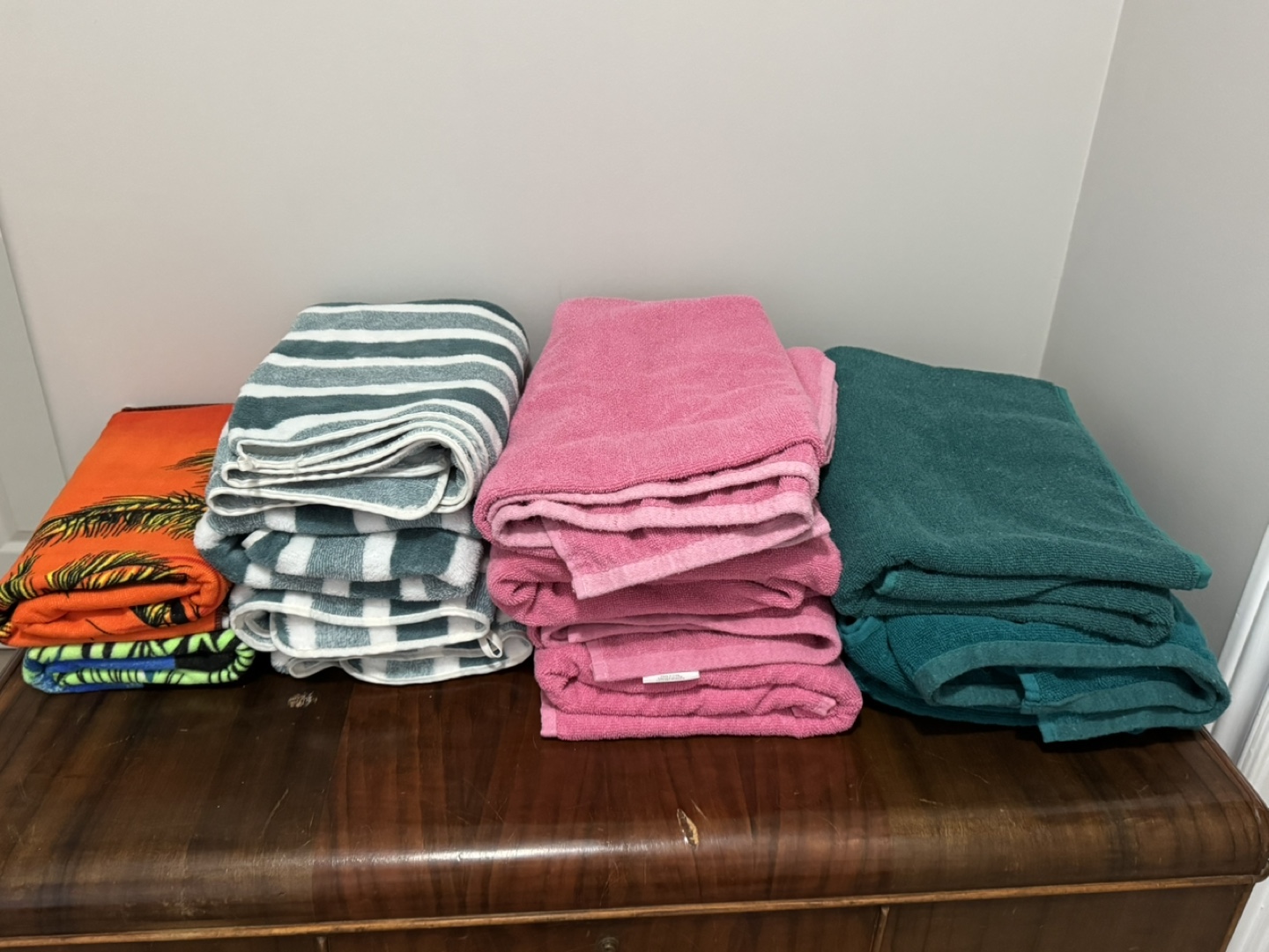 Four stacks of towels