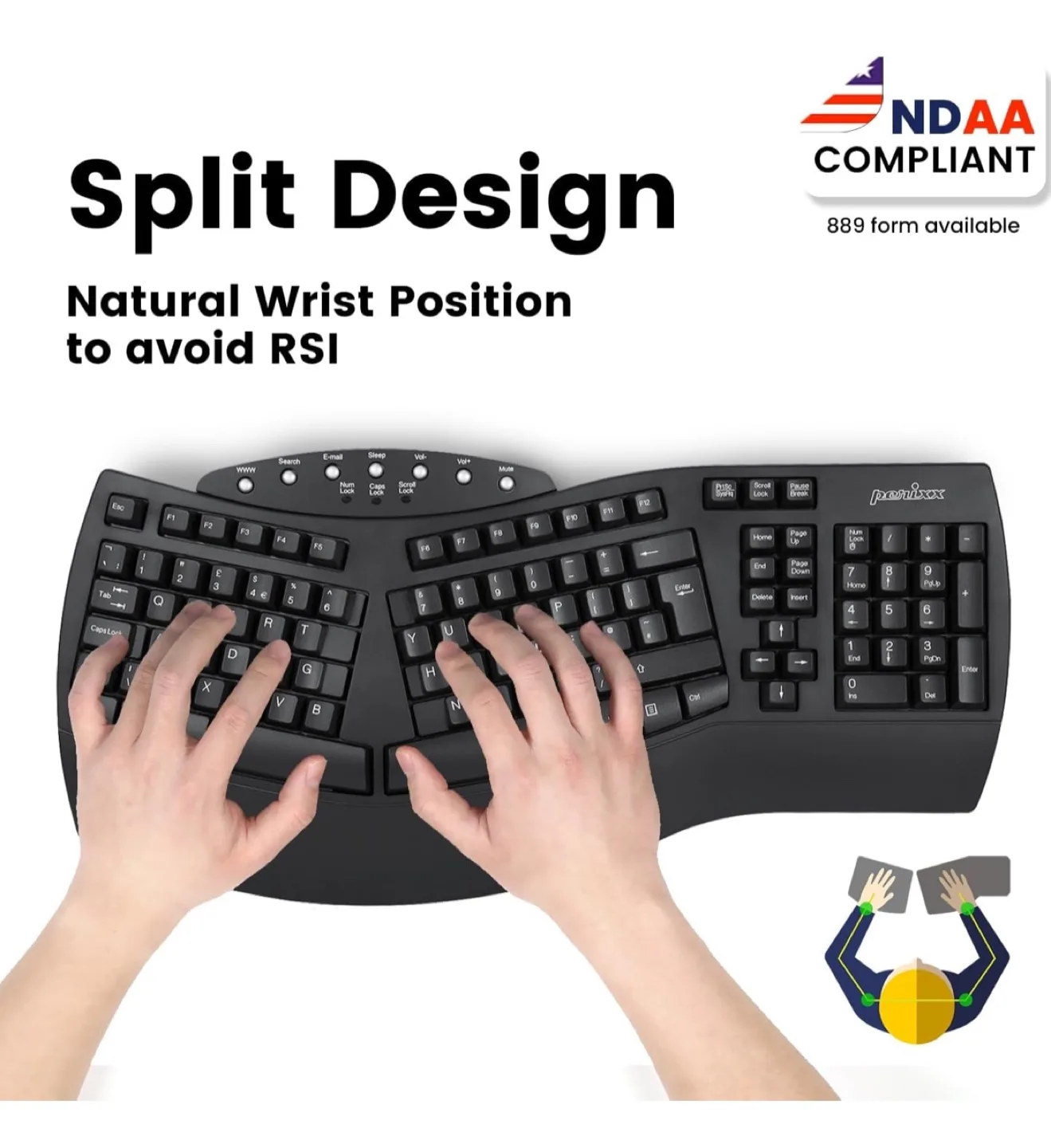 Perixx Periboard-612B Wireless Ergonomic Split Keyboard image indicator(2)