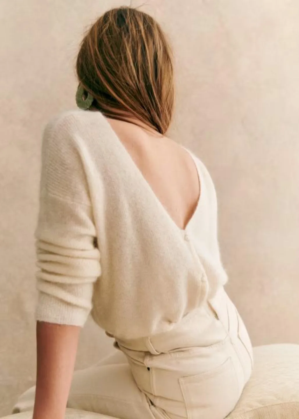 Sezane Barry Mohair and Alpaca Ecru Cardigan FR 34 US S thumbnail