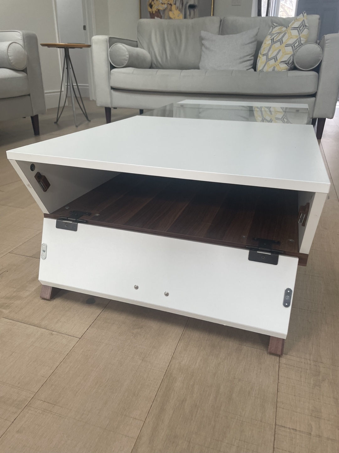 Modern White and Walnut Coffee Table with Lift-Top - photo 3