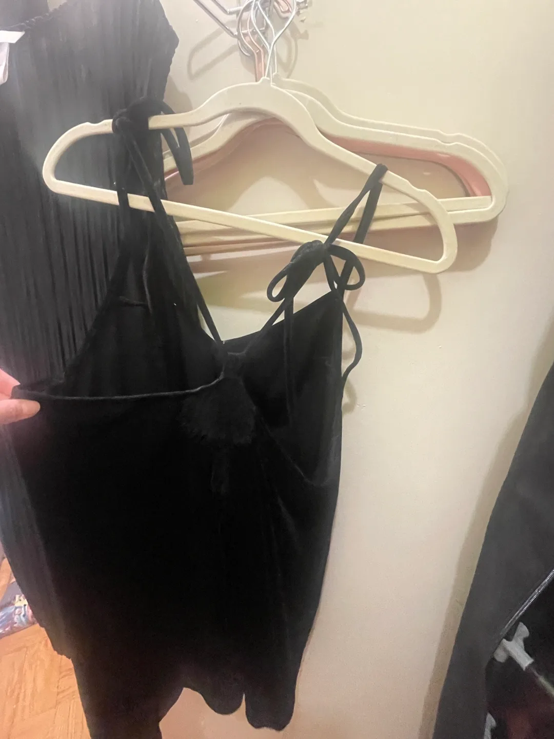 Black Velvet Cami Top with Tie Straps thumbnail