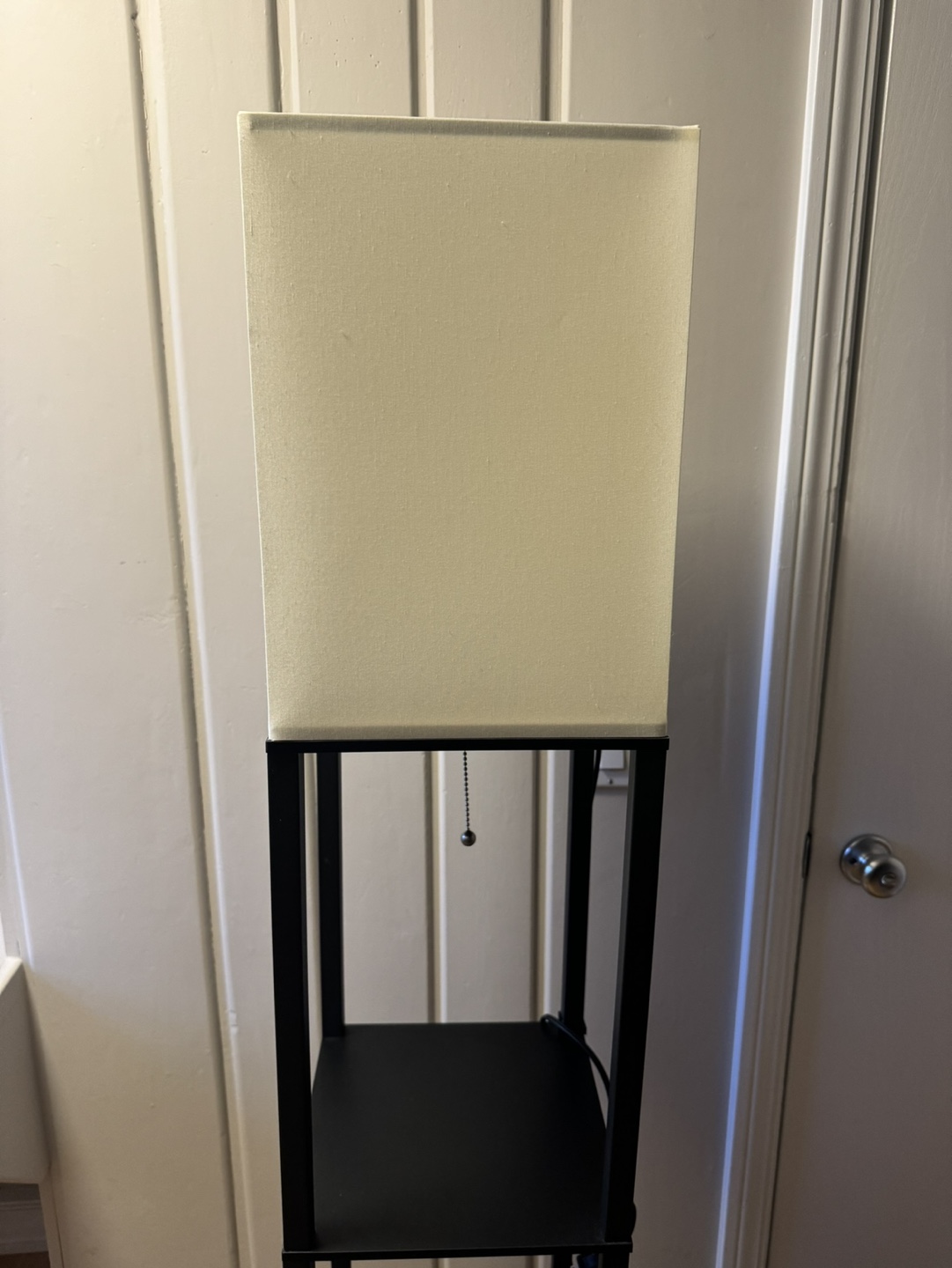Black Floor Lamp with Shelves and Off-White Shade - photo 2