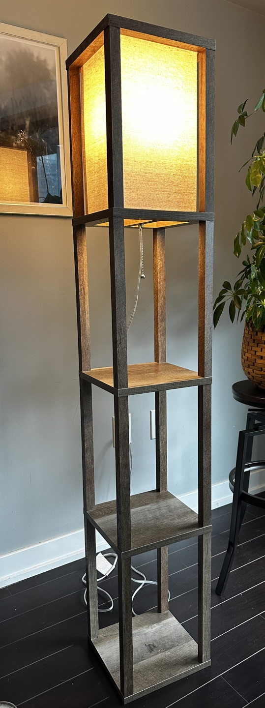 Wooden Floor Lamp with Shelves