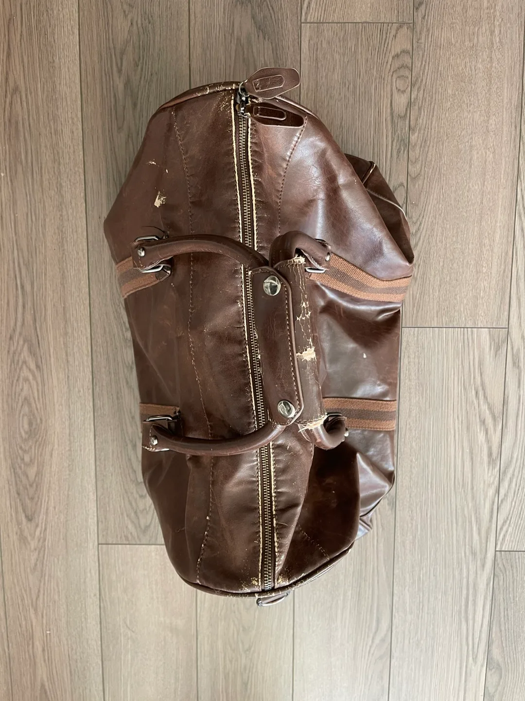 ALDO Brown Leather Weekender Duffle Bag thumbnail