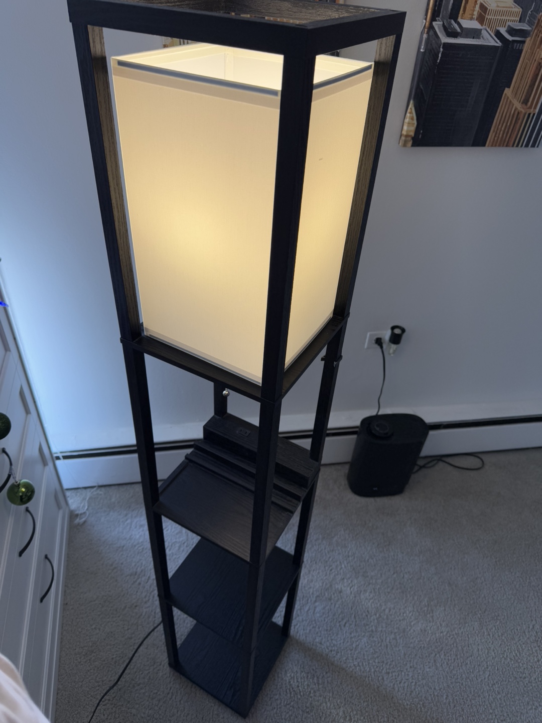 Black Floor Lamp with Built-in Shelves and Outlets - photo 2
