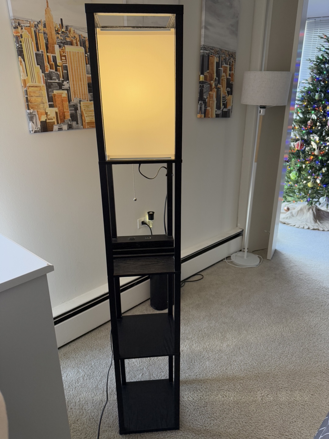 Black Floor Lamp with Built-in Shelves and Outlets - photo 3