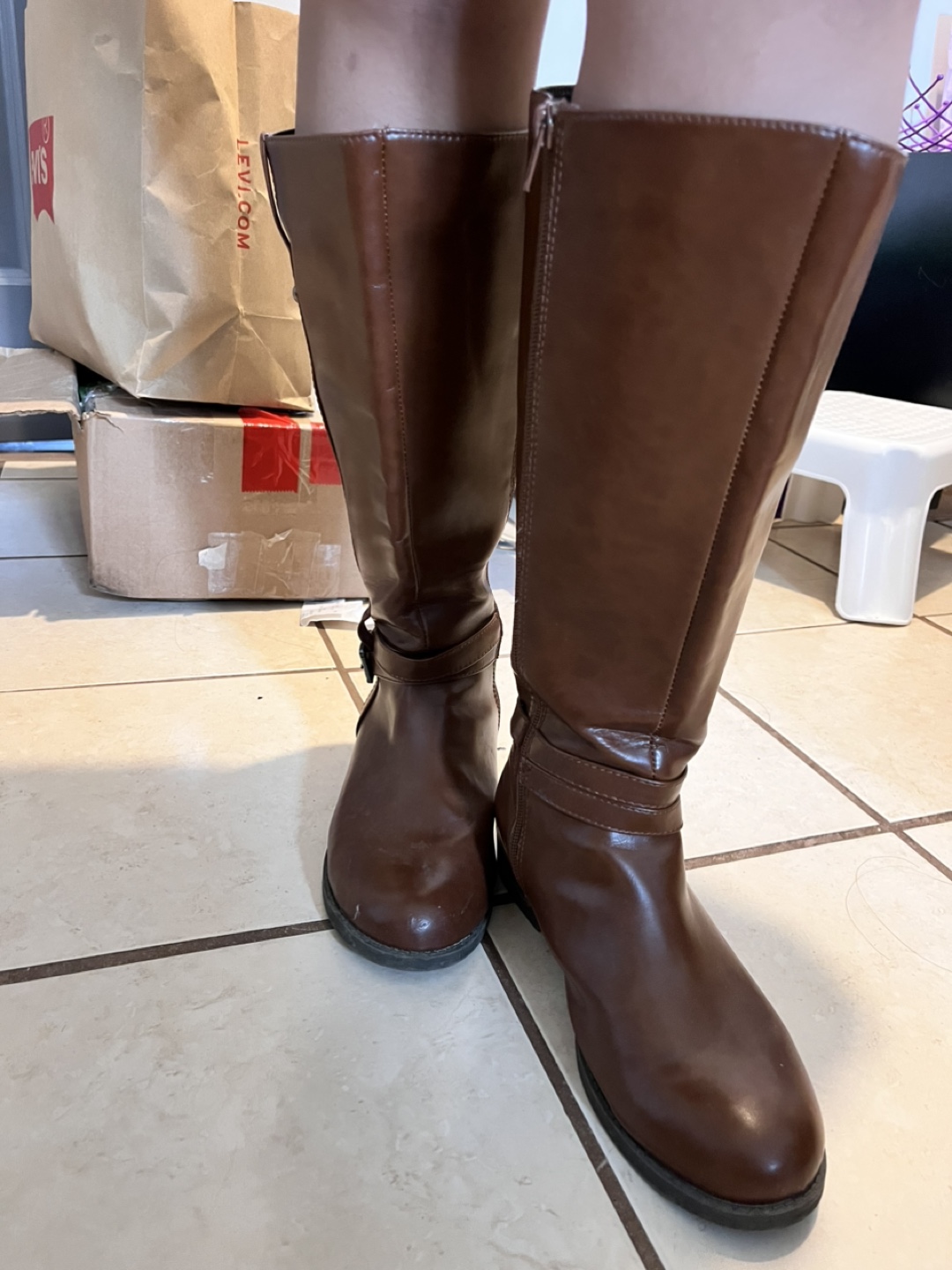 Brown Leather Riding Boots - Size 7.5W