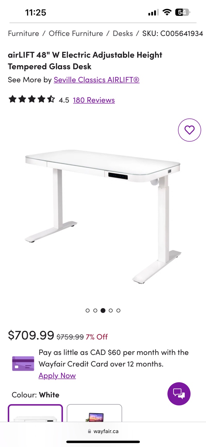 AirLift 48" W Electric Adjustable Height Tempered Glass Desk