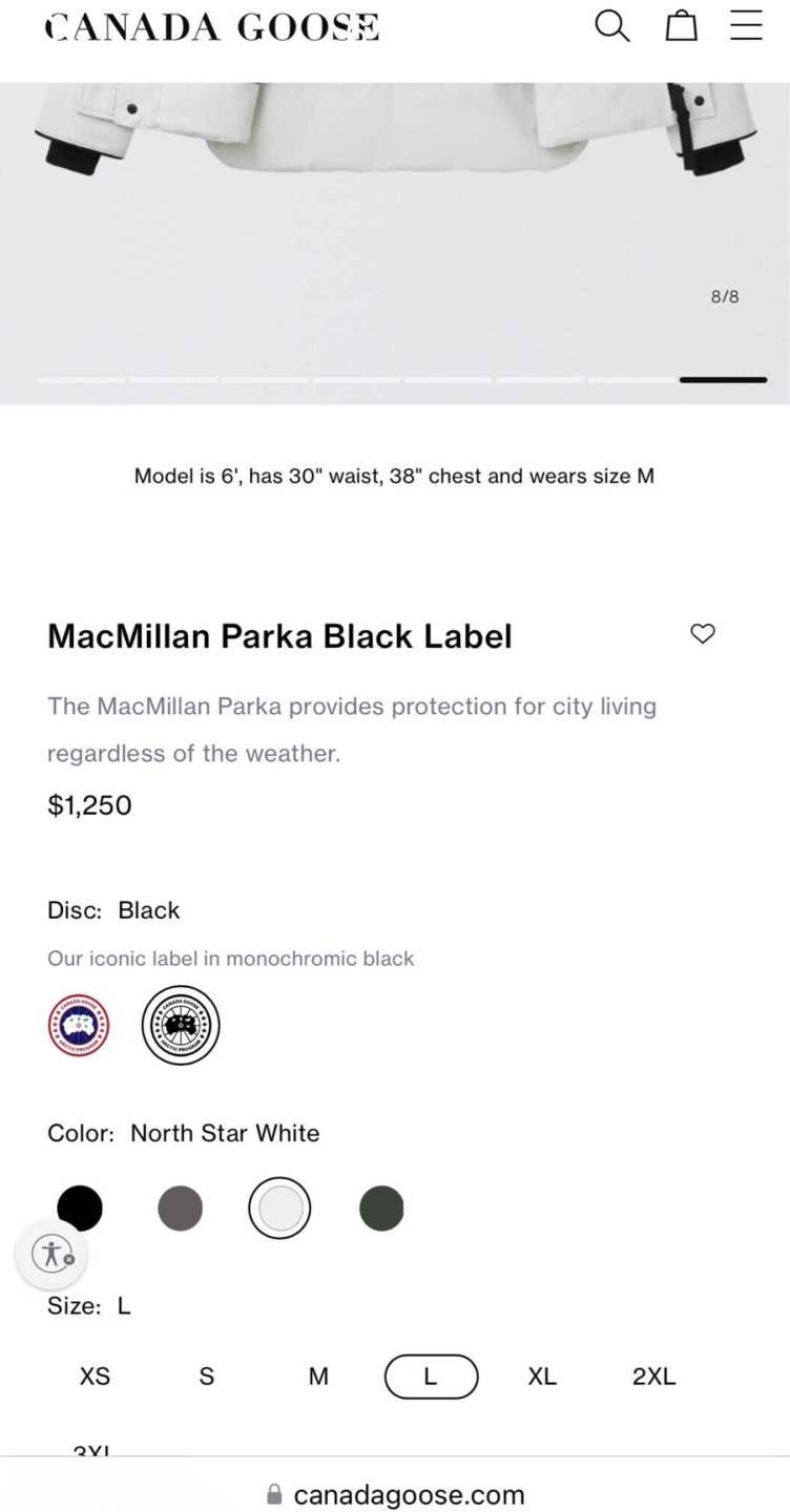 Canada Goose MacMillan Parka Black Label -White - Size L - photo 4
