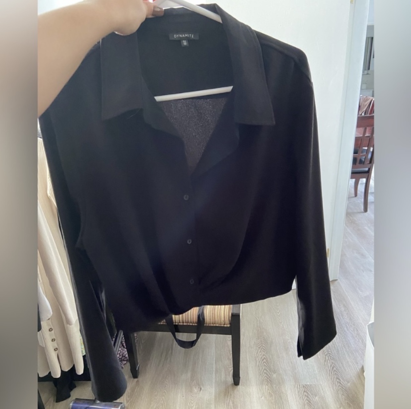 Dynamite Black Cropped Collared Blouse